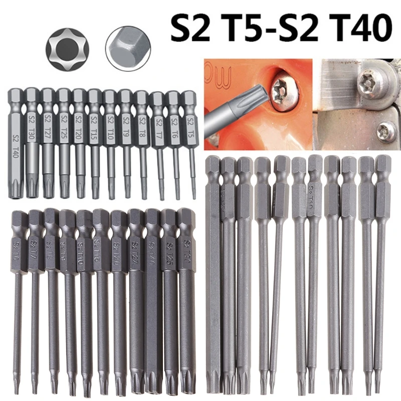 11/12 Buah Set Mata Bor Keamanan Tahan Rusak Obeng Torx Datar untuk Kepala 1/4 "Driver Bit