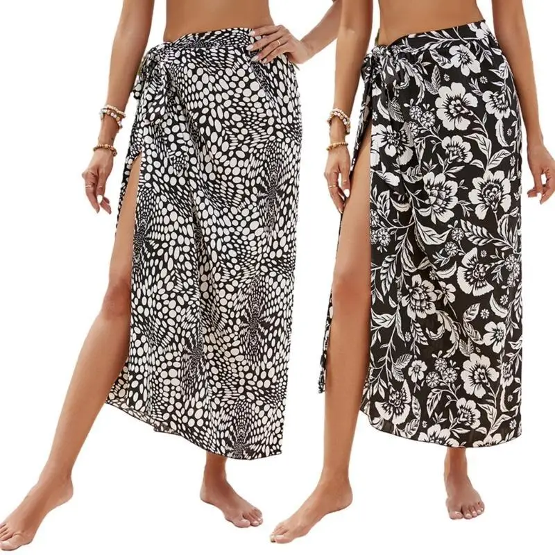 652F Beach-Sarong-Pareo for Womens Long Floral Print Swimsuit Cover-Ups Casual Chiffon-Side Tie Wrap Skirt for Swimwear view 4