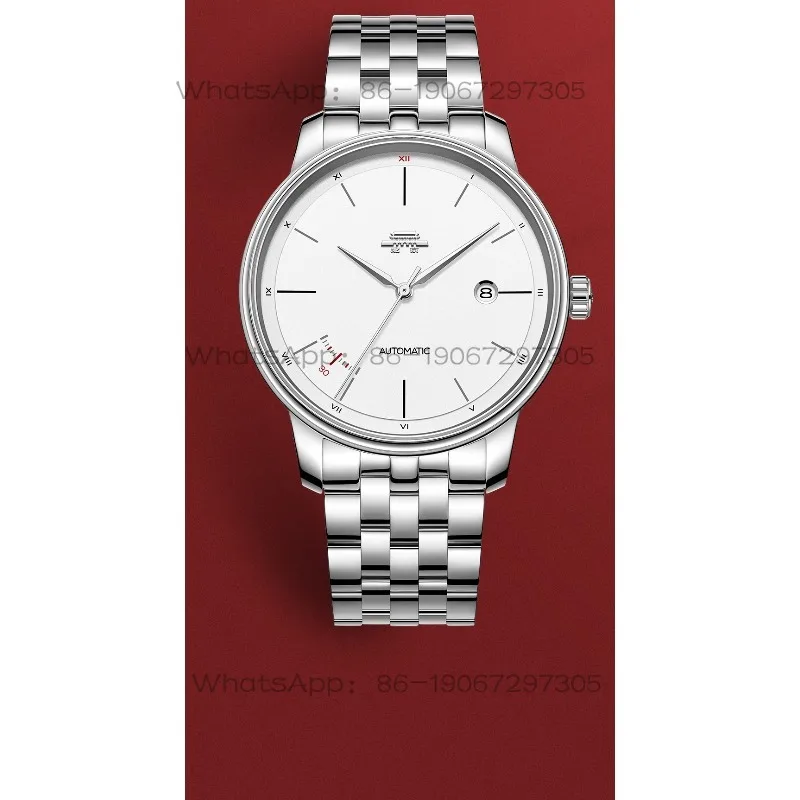 Men's Automatic Mechanical Watch Business Steel Belt Waterproof Transparent White Disc Watch