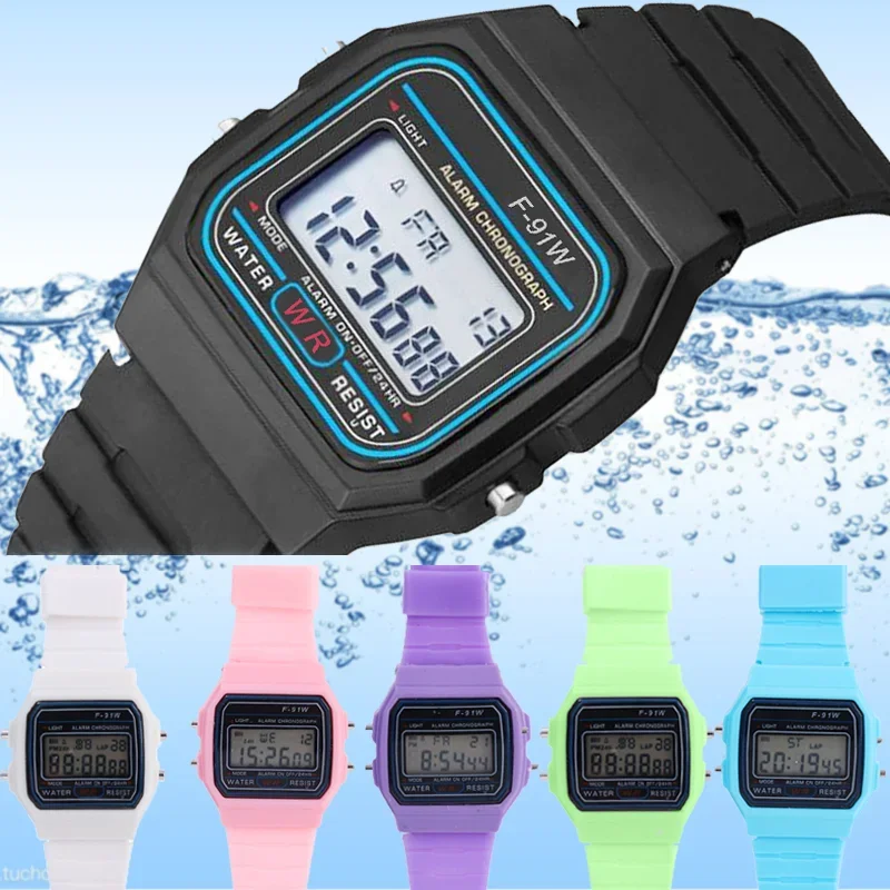 Relojes impermeables con pantalla LED, reloj electrónico de lujo F91W para hombres y mujeres, correa de silicona, reloj de pulsera para estudiantes