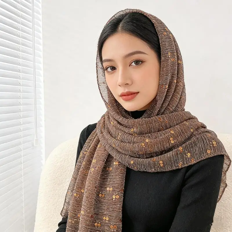 Holografischer Pailletten-Hijab für muslimische Frauen, glitzernder, funkelnder Schal, islamischer Kopftuch, leichter Abend-Party-Turban, Wickel-Schal – Detail 2