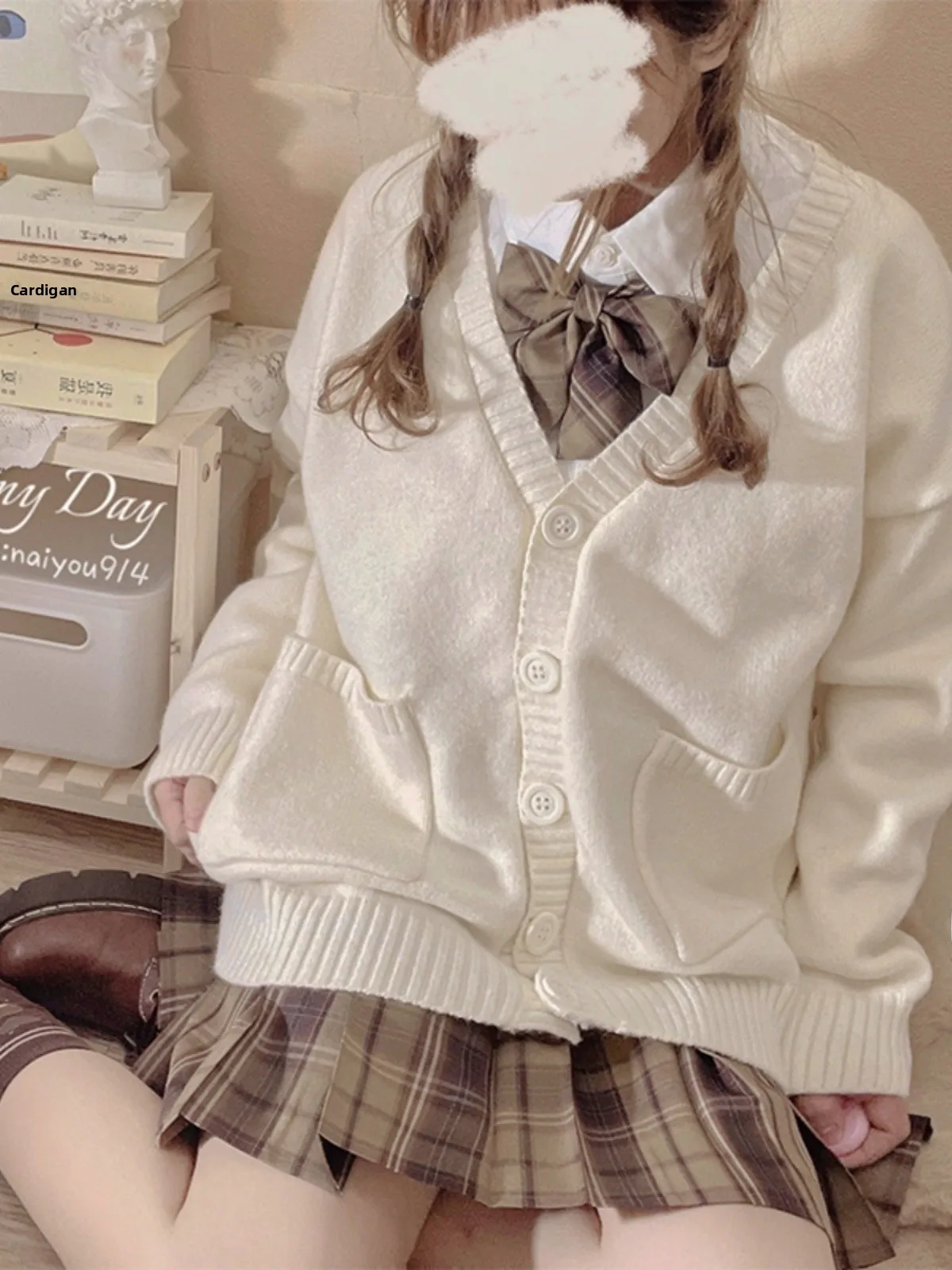 

Original JK Sle Women's Sweater Versatile Daily Open Cardigan in Khaki Pink White een Cotton Long Sve Autumn Winter