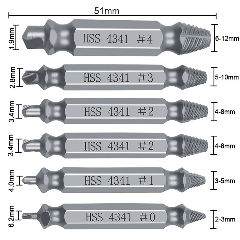 6pcs Screw Breaker Screw Remover Stripping Tool Broken Head Screw Removal Tool Bolt Extractor