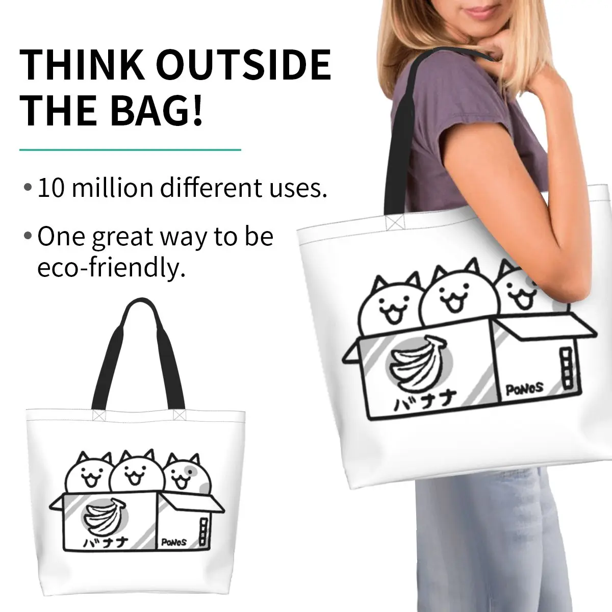 Battle Cats Shopping Tote Bag Canvas Large Capacity Shoulder Bags Shopper Grocery Handbag for Women