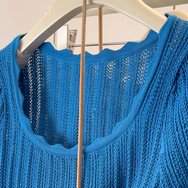 Fashion Short Sleeve Hollow Out Knitted Sweater Women Pullovers O-Neck Knitwears Knit Sweater Pullover Women Tops Sweaters Q2773