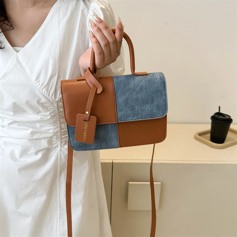 Petit sac carré coloré épissé pour femme, sac à bandoulière pour femme, sac MON, nouveau, mode