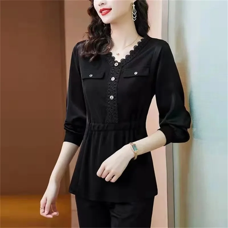 Spring Autumn New Fashion Women's Base Shirt Oovers The Belly Middle-Aged Mother's Western-style small Shirt Medium Long Waist