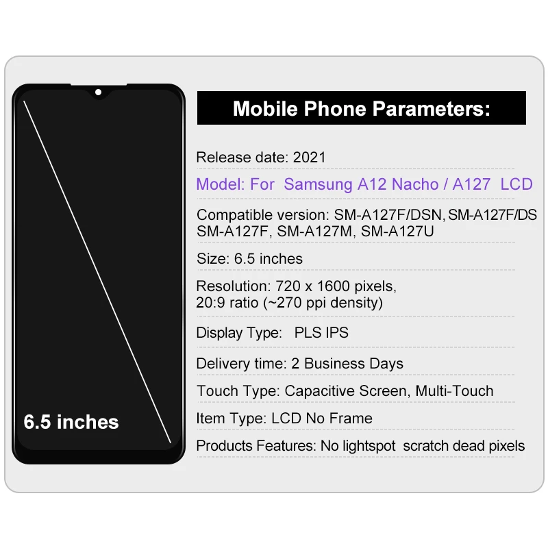 OLED For Samsung A12 Nacho LCD Display Touch Screen Digitizer Assembly For Samsung A127 A127F A127M A127U LCD With Frame image 2