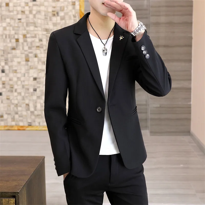 

Casual Men's Two-Piece Suit Set Autumn New Korean Version Youth Trend Slim Fit Spring Autumn Polyester Fiber Stand Sle
