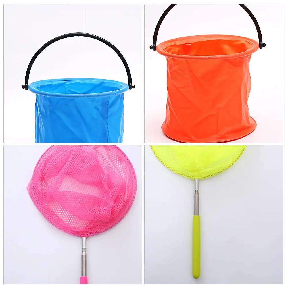 1 set Kit rete da pesca per bambini Reti da pesca telescopiche colorate per bambini Reti da stagno retrattili per insetti all'aperto
