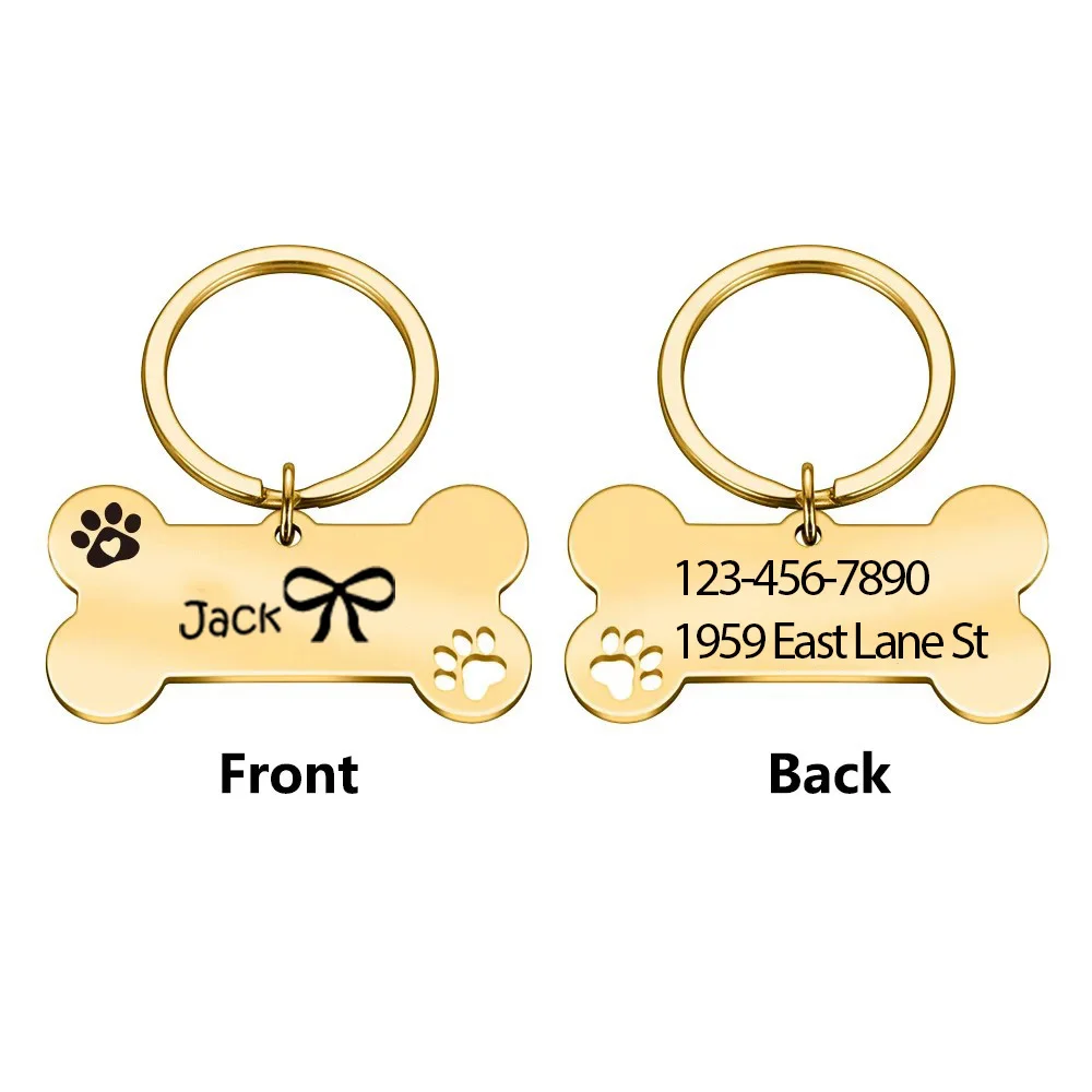 1 unidad de bonito lazo, texto personalizado, grabado láser, etiqueta para perro, collares de identificación para perro, accesorios grabados para decoración de perros