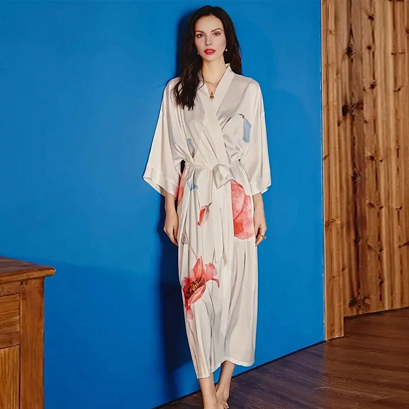 الأوروبية والأمريكية الرجعية أنيقة فضفاضة الأزهار طباعة منتصف طول كيمونو سترة Haori سترة الصيف التعادل متابعة يوكاتا رداء الشاطئ التستر
