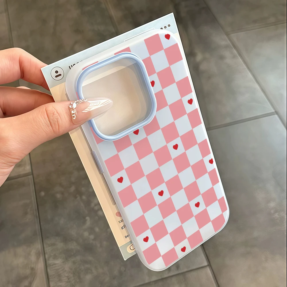 für iPhone 17 16 14 15 11 12 13 Pro Max 8 15 16 Plus 17 Air Hüllen Niedliches Herz-Karomuster Handyhülle Stoßfeste Silikonhülle – Detail 7