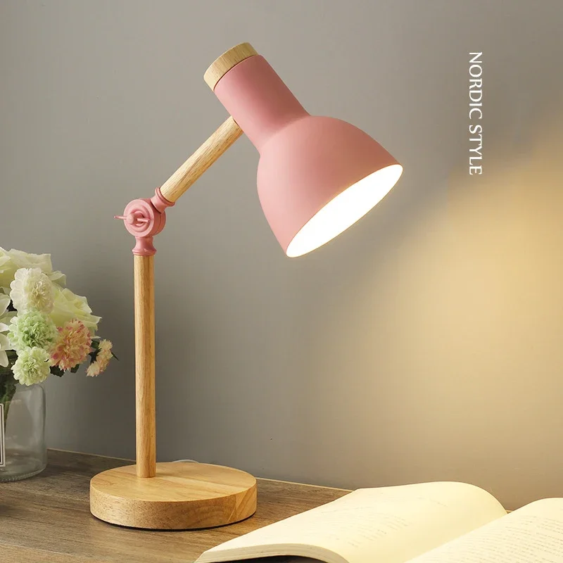 Nordic Wooden Iron LED Desk Lamp for Dorm Eye Protection Reading Table Lamp for Study Home Office Room Decor Bedside Night Light