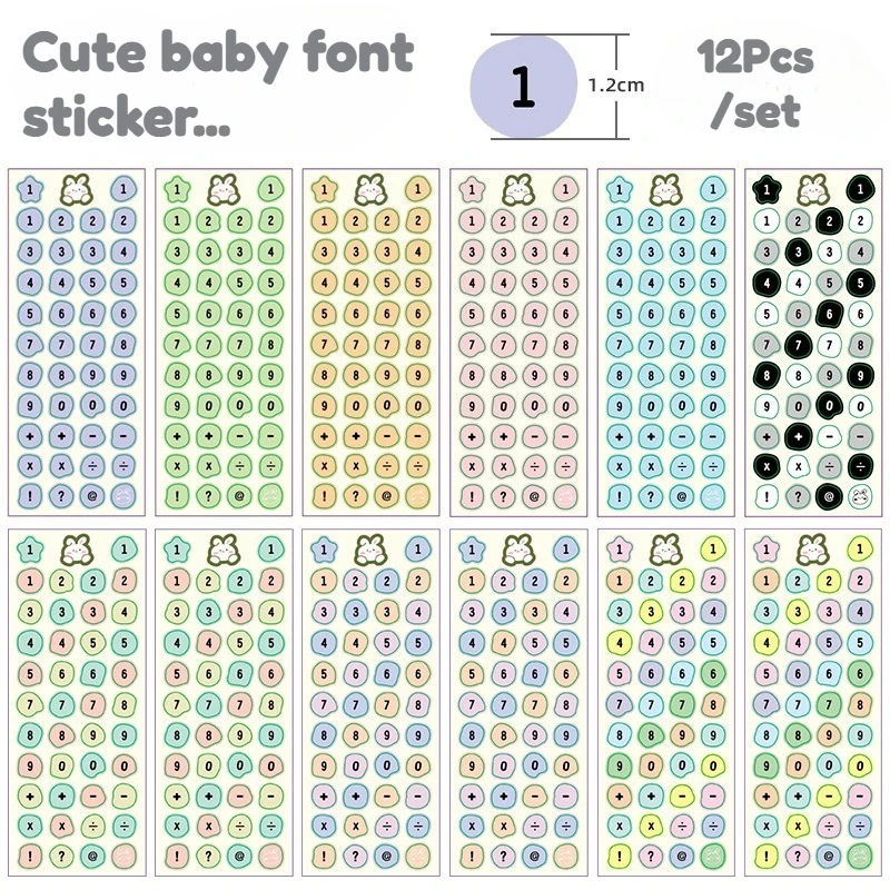 

12 шт., кавайные детские шрифты, цифры, буквы, мини-наклейки, календарь, блокнот, планировщик, милые декоративные наклейки для журнала скрапбукинга