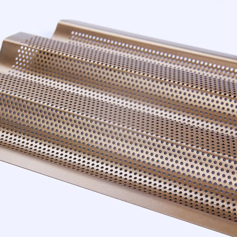 1Pcs Heavy Carbon Steel French Bread Baking Tray 3 Slot Perforated Nonstick Gold Finish for Homemade Baguette Italian Loaf Bread
