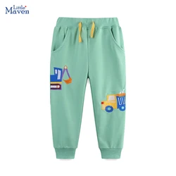 Little maven Baby Boys 2024 Autumn Pants Children'Clothing Embroidery Cartoon Excavator Trousers Cotton Kids Clothes Sweatpants