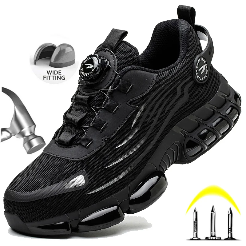 Rotary Button Breathable Safety Shoes Lightweight Work Sneakers Steel Toe Boots for Men Anti-Puncture Anti-smash Work Shoes