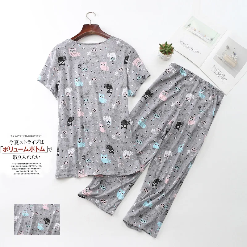 

Pajama Sets for Women Summer Short Sleeve Plus Size Lightweight Sleepwear Suit Cute Homewear 2pcs