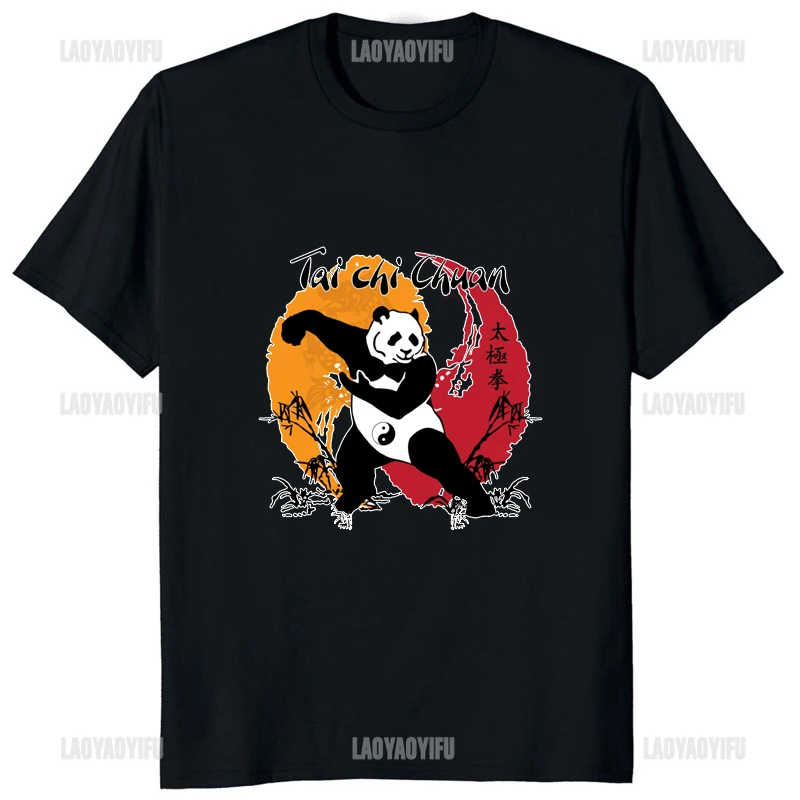 Funny Panda Tai Chi Chuan Classics Cotton T-shirt Taiji Printed Chinese Kung Fu Man T Shirt Fashion Streetwear Soft Women Tshirt