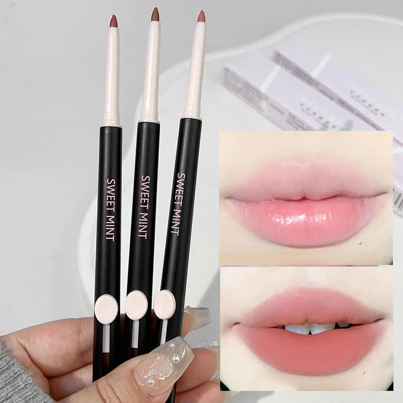 Double-headed Nude Lipstick Pen with Brush Waterproof Lasting Contouring Red Matte Lip Liner Pencil Korean Lips Makeup Cosmetic