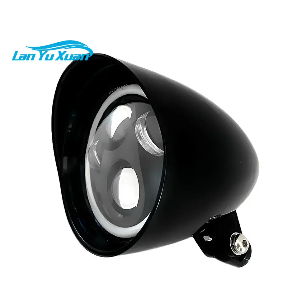 LED Ring Black Bullet Tri Bar 5.75" Motorcycle Headlight for Harley Sportster Dyna cafe racer