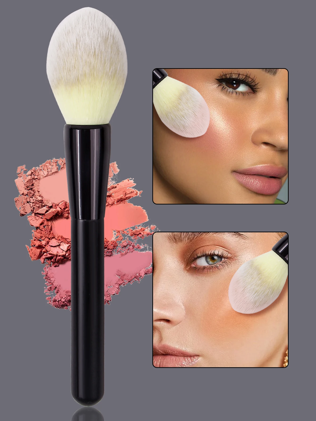 1 Stück Make-up-Pinsel mit Holzgriff und weichen Borsten, multifunktionaler Rougepinsel, loser Puderpinsel und Konturpinsel