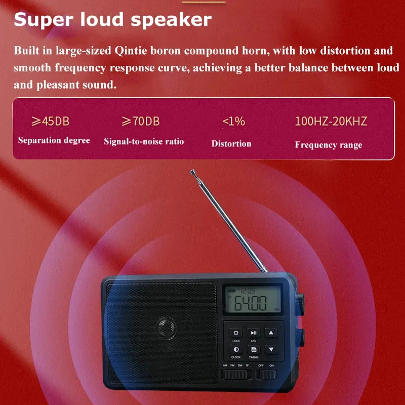 راديو محمول متعدد الوظائف لاسلكي كامل النطاق بلوتوث ، راديو FM محمول باليد مع مكبر صوت مدمج ، بطارية قابلة للفصل