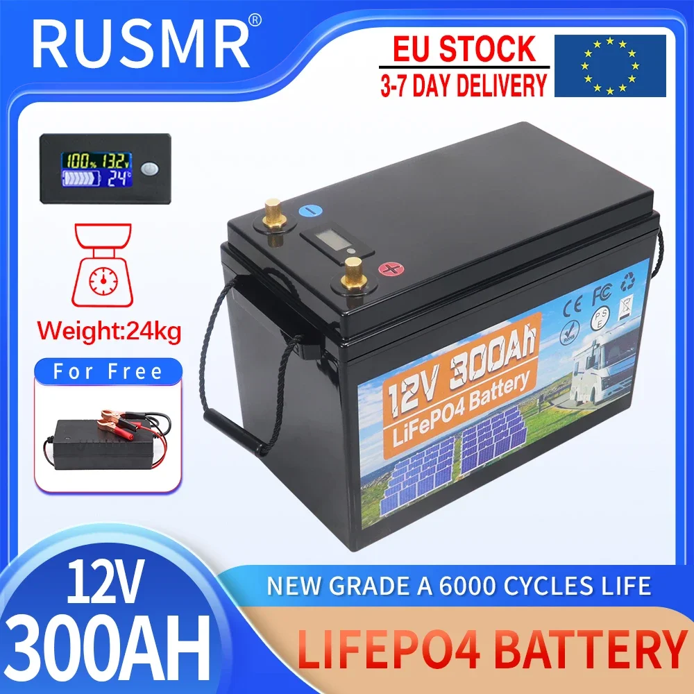 Batería LiFePo4 de 12V, 600Ah, 500Ah, 300Ah, 200Ah, 100Ah, 12,8 V, BMS integrado, célula de fosfato de hierro y litio, 5000 ciclos para carrito de