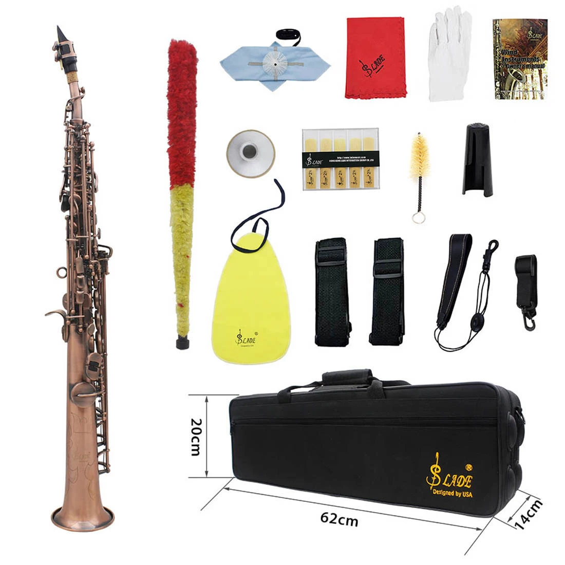 

SLADE Red Bronze Straight Bb Soprano Saxophone Sax Woodwind Instrument Abalone Shell Key Carve Pattern with Case Gloves Cleaning