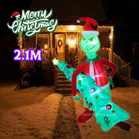 7FT Inflatable Green Monster Steals Christmas Tree,built-in LED Lights,For Indoor Outdoor Lawn Courtyard Square Xmas Decoration