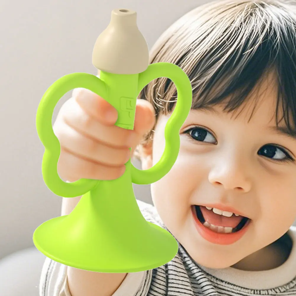 Silicone Teething Whistle Baby Trumpet Toy Chewable Baby Musical Instrument Oral Motor Skill Toy Infant Breath Trainer