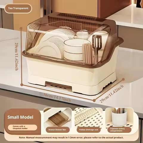 رف أطباخ بغطاء - تخزين مطبخ موفر للمساحة ومقاوم للغبار، مع لوحة تصريف، خزانه أدوات، يناسب سطح الطاولة والخزانه