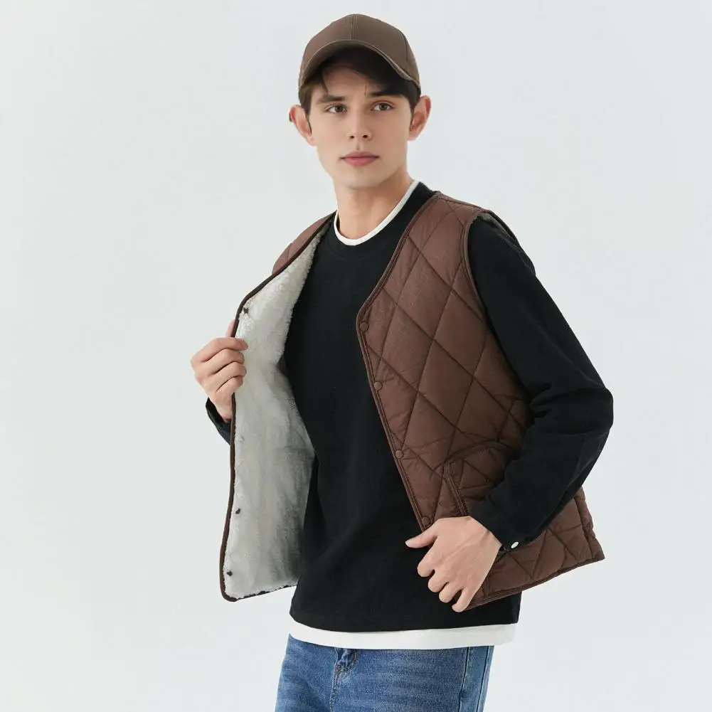 

Men Vest Men's Winter Waistcoat with Thickened Velvet Lining Pockets Single Breasted Solid Color Vest Coat for Cold Weather Dry