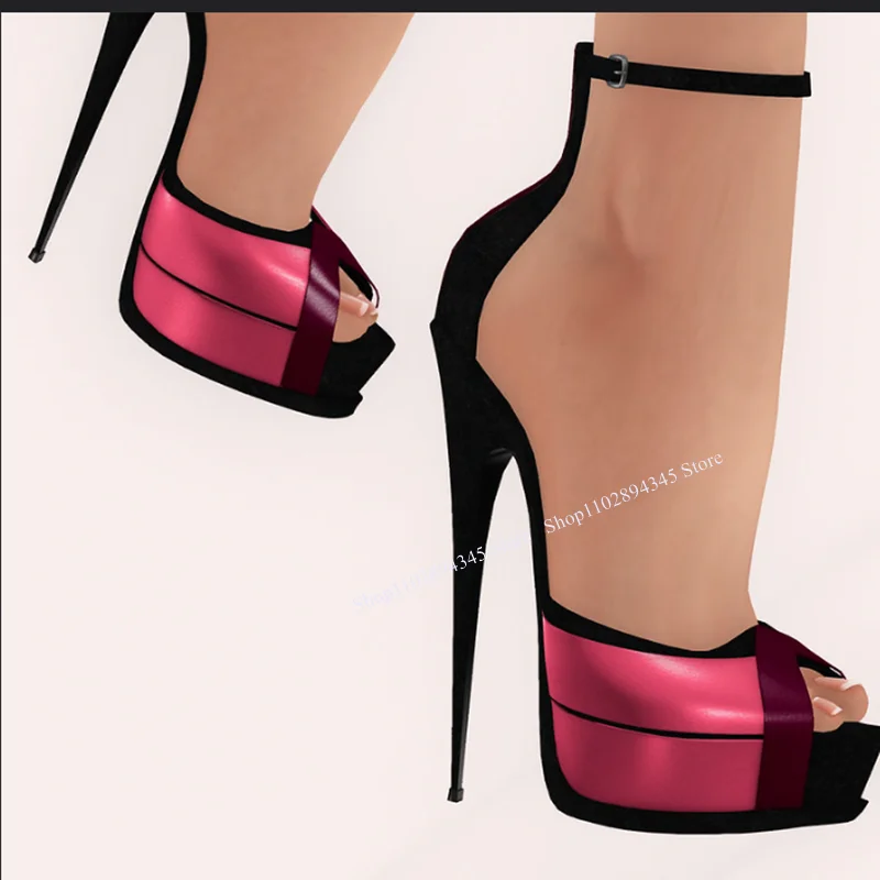 

Red Cut Out Buckle Platform Pumps Thin High Heel Shallow Peep Toe Fashion Cool Sexy Western Summer Woman Shoes Zapatillas Mujer