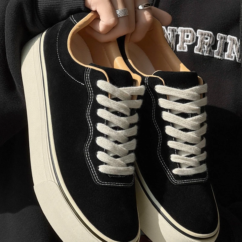 

Men's Vulcanized Shoes Round Toe Color-blocking Classic Style for All Seasons Soft Sole Thick Sole Heel Lace-up Walking Shoes