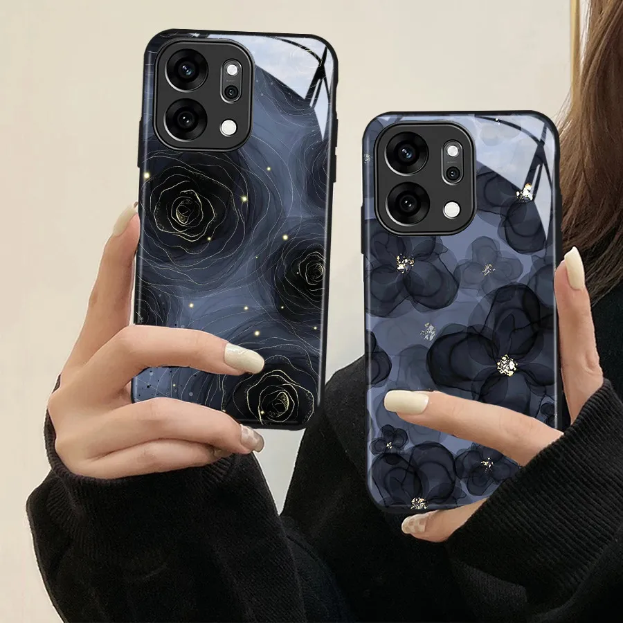 Funda de teléfono de vidrio templado con flores para OPPO A6X A6 A3 A5X A5 Pro A3X A57 A60 A18 4G A77s A16 A74 A95 A57 2022 5G, funda a prueba de golpes