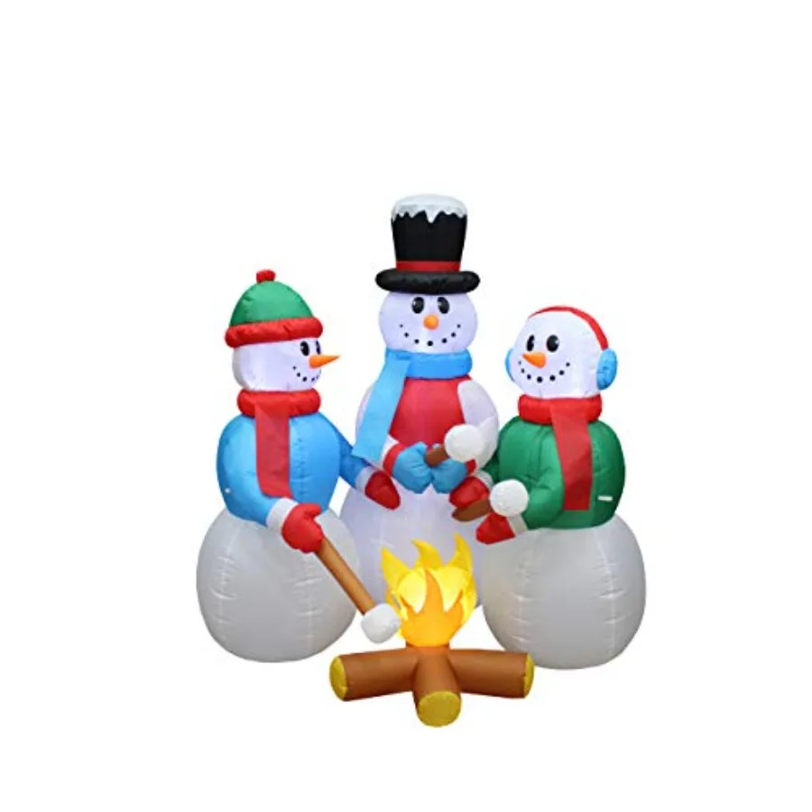 5 Ft Christmas Inflatable Snowmen Campfire Roasting Marshmallows Led Lights Outdoor Indoor Use White And Red Durable Vinyl With