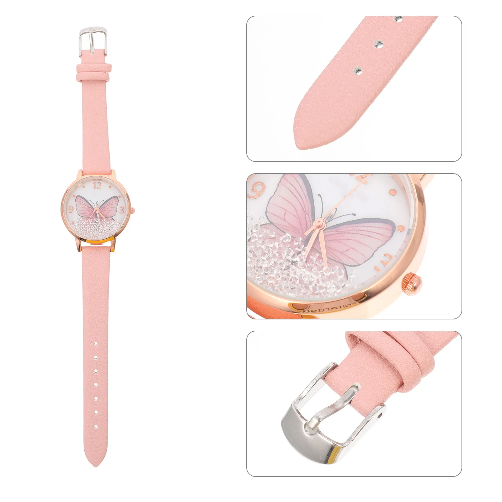 1Pcs Women Butterflies Watch Double Dial Quartz Wristwatch Fashion Band Alloy Case Stylish Daily Wear Gift for Girls
