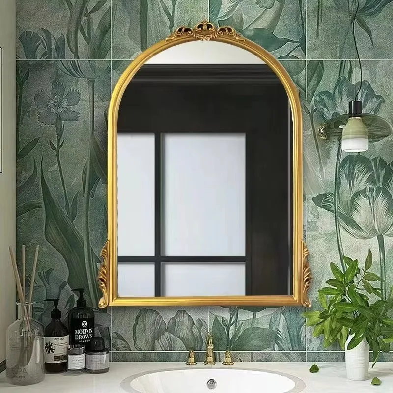 70X100CM French Retro Light Luxury Arched European-style Bathroom Mirror Hanging Mirror