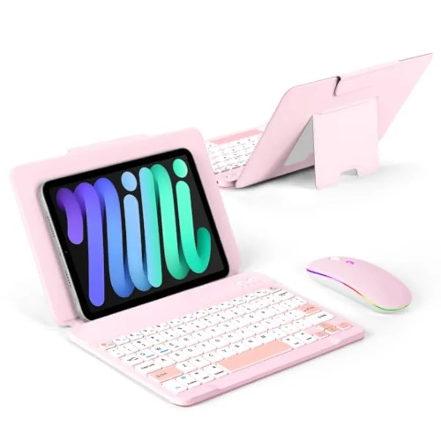 

Universal Bluetooth Keyboard and Case for Tablet Phone Laptop Wireless Portable Slim Keypad with Rechargeable Mice and Adjustab