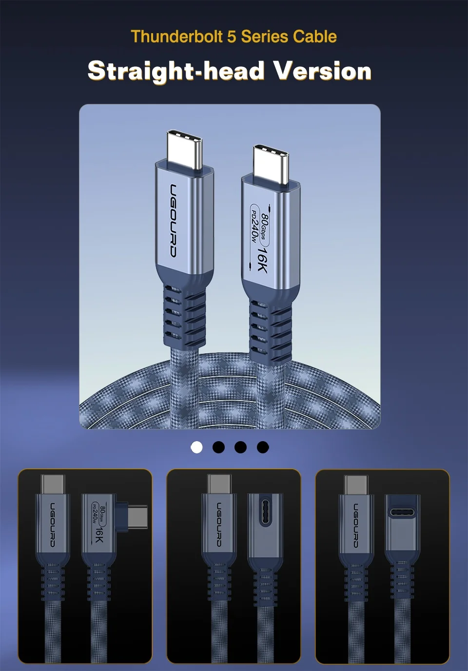 UGOURD Thunderbolt 5 USB4 Gen4 Kabel 90-Grad-Winkelstecker 80Gbps 16K Geflochtenes USB-C-zu-C 240W Schnellladekabel für EGPU – Detail 2