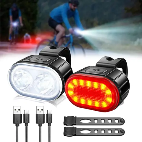 USB Rechargeable Bicycle Lights Bike Safety Warning Lamp Outdoor Waterproof Cycling Flashlight For Mountain And Road Bikes