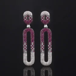 Elegant Long Drop Earrings with Pink Blue Cubic Zirconia for Women Charms Jewelry Vintage-inspired Magnificent Accessories