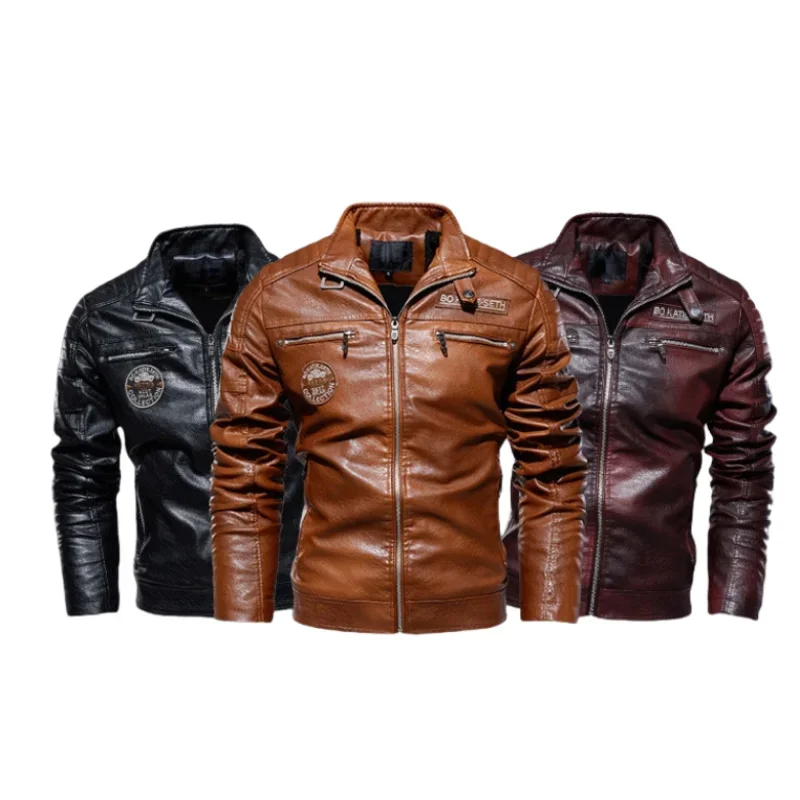 

Men's Faux Leather Jackets Removable Fur Collar Windbreaker Ropa De Hombre Slim Leather Jacket Winter Fleece Motorcycle Coat