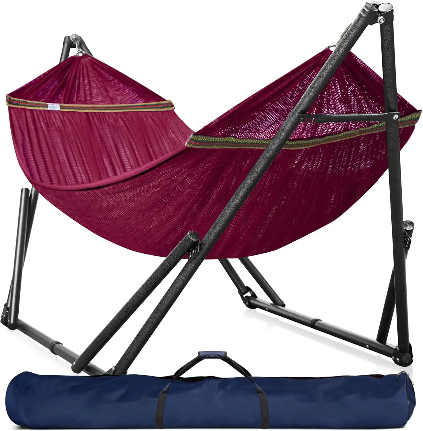 Tranquillo Double Hammock with Stand Included for 2 Persons/Foldable Hammock Stand 600 lbs Capacity Portable Case - Inhouse,