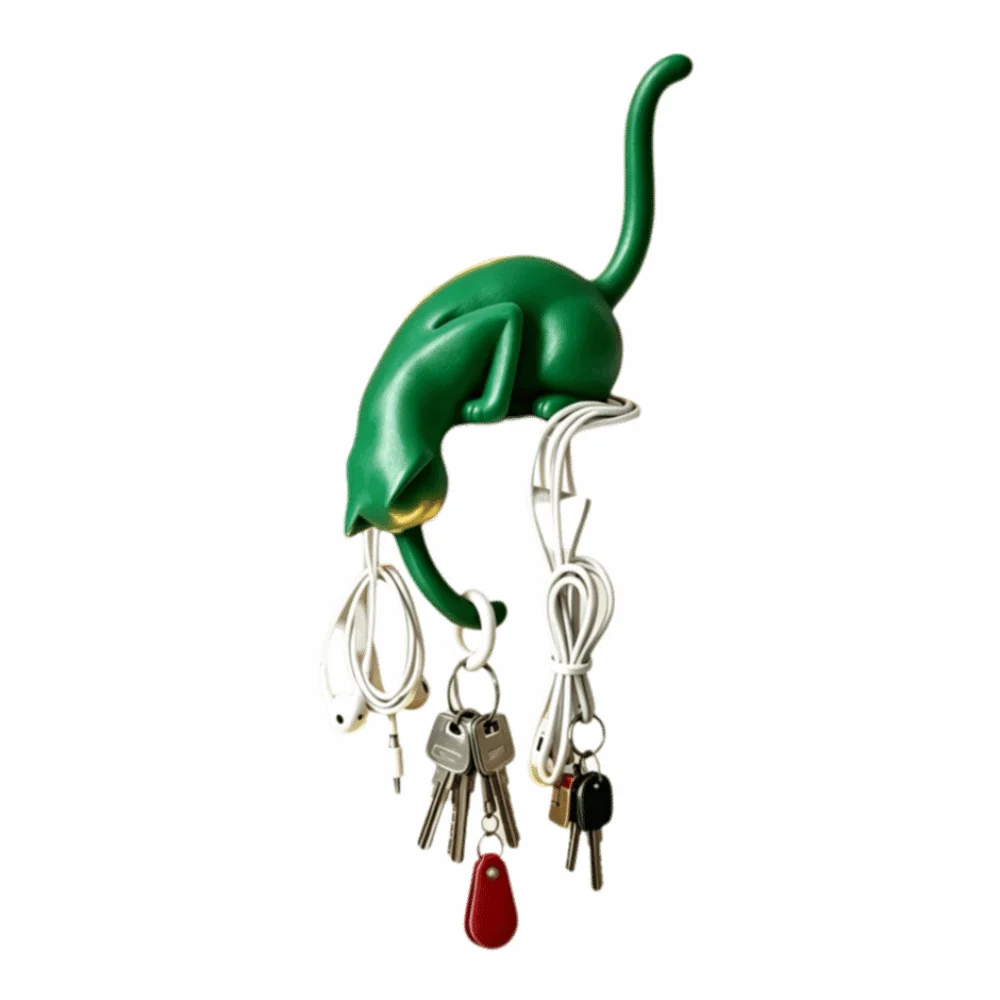Cute Cat Hook Ornament Inverted Hanging Cartoon Upside Down Cat Figurine with Lantern Funny Key Hanger Bookshelf Decoration