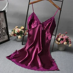 Hot Womens Sexy Dresses Satin Soft Nightdress Spaghetti Strap Lace Lingerie Sleepwear Ladies Smooth Pajamas Wrap Dress Robe