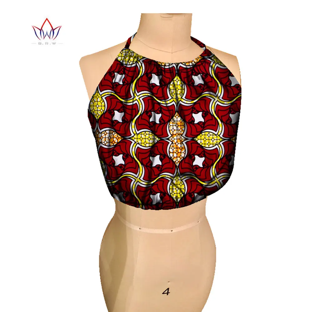 BRW Kente Print African Ankara Wax Drawstring Halter Crop Top Retainers Body Accessory For Women Girl Sexy Body Jewelry WYX31