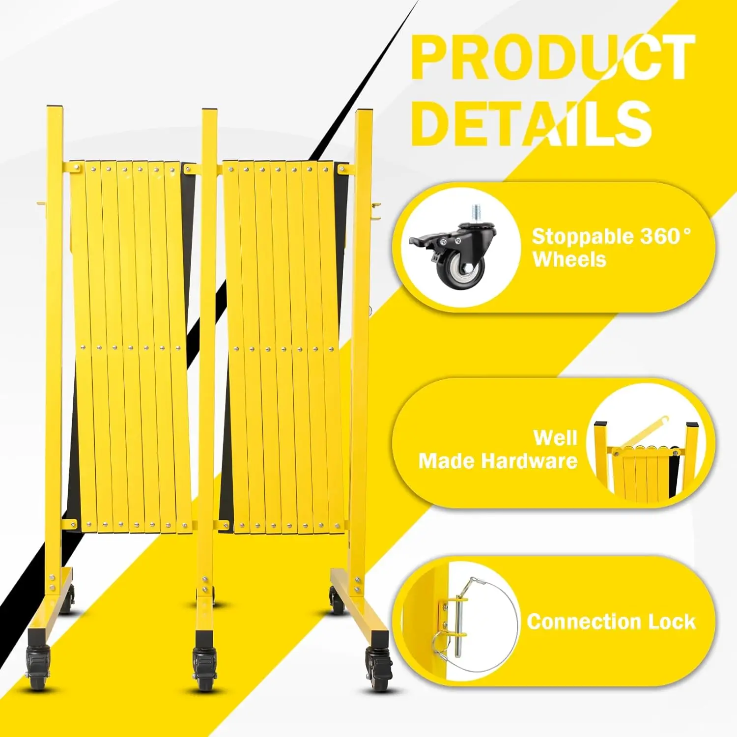 Metal Expandable Barricade, Retractable Fence Outdoor, Mobile Safety Barrier Gate, Easily Assembled Expanding Gate with Casters